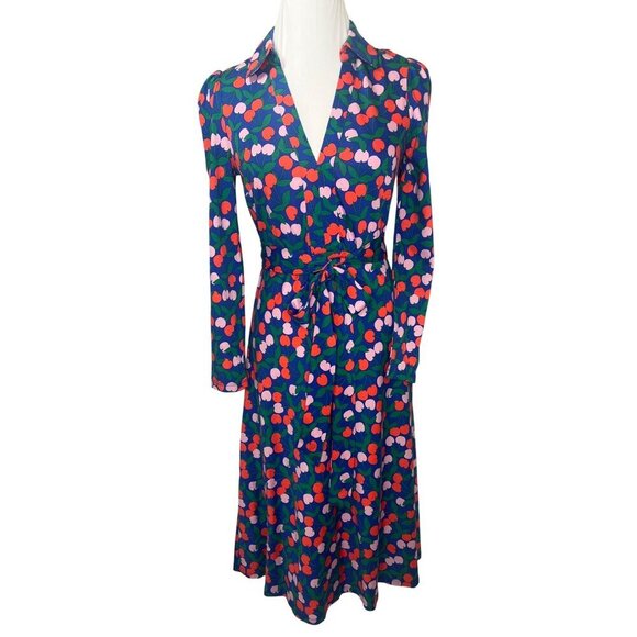 Boden Imogen Cherries Collar Dress Belted Ladies Size 2P Blue Pink Red - Picture 9 of 10